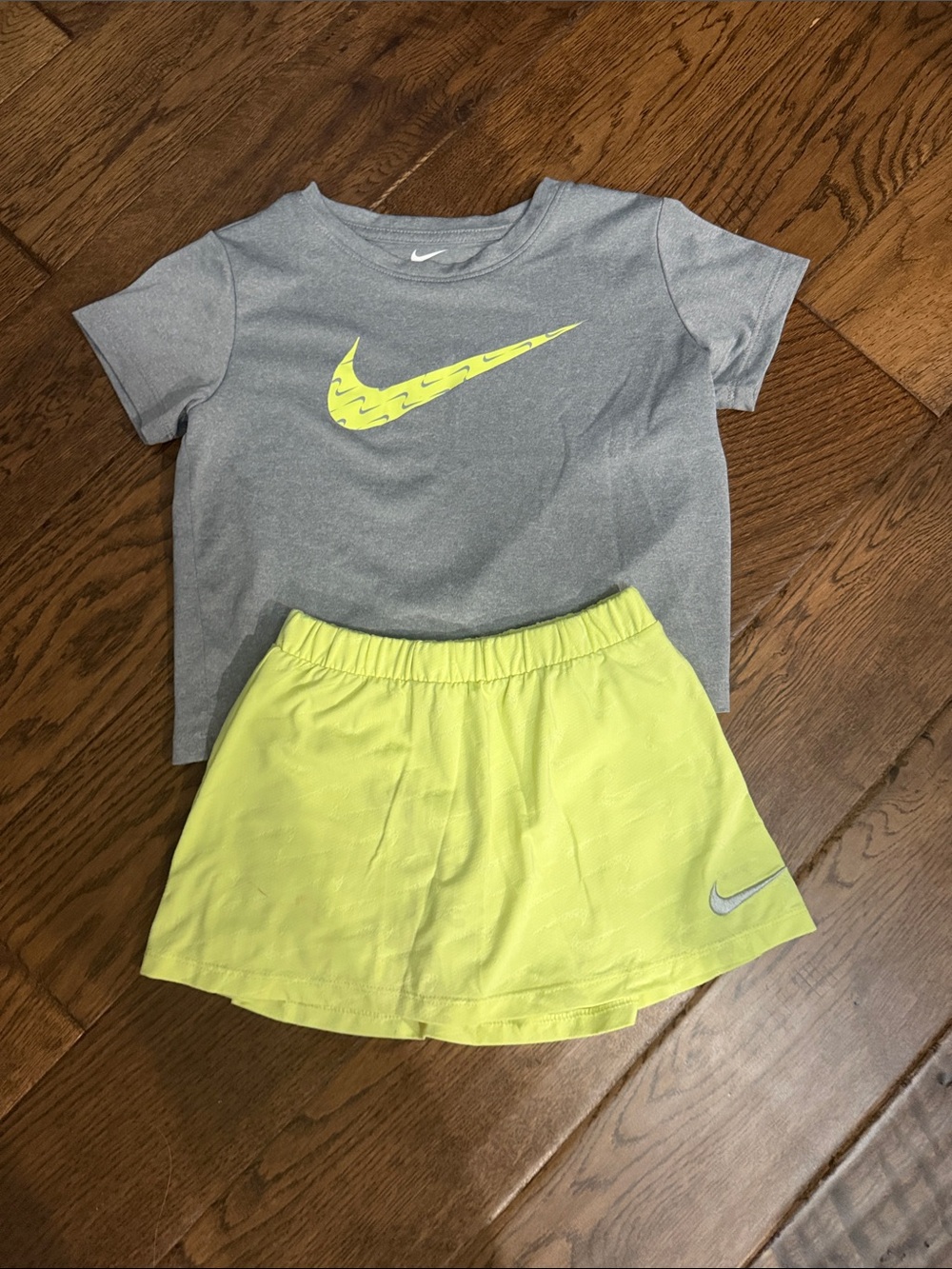 Nike Girls Gray Tee with Neon Yellow Skort